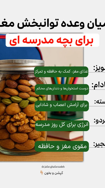 مویز، گردو، پسته، بادام، انجیر، غذای قهرمانان مدرسه